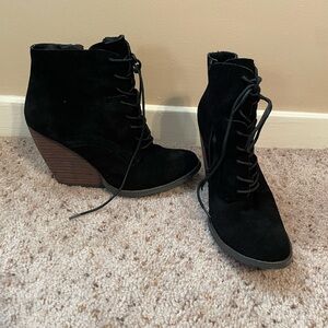 Black Suede Wedge Ankle Boots
